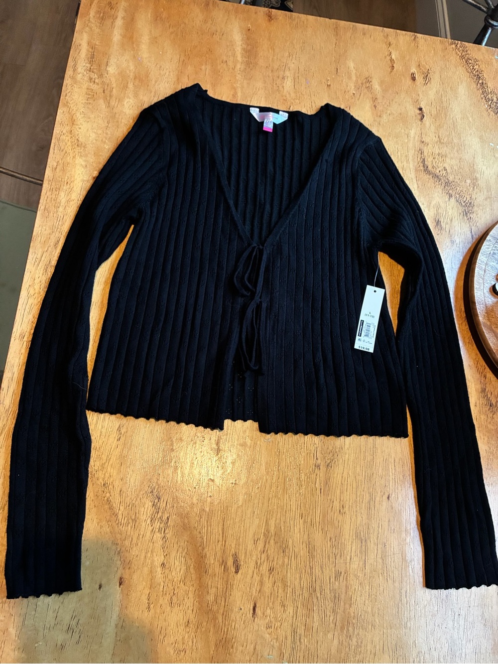 No Boundaries Black Ribbed Tie-Front Cardigan